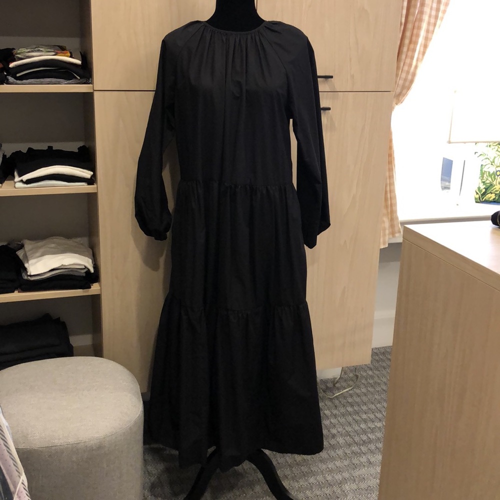 H&M black maxi 100% cotton long dress with tiered bottom hem